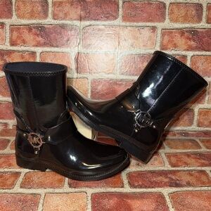 Pre-Owned Michael Kors Fulton Harness Rain Booties Rubber Black Size 8M Chic